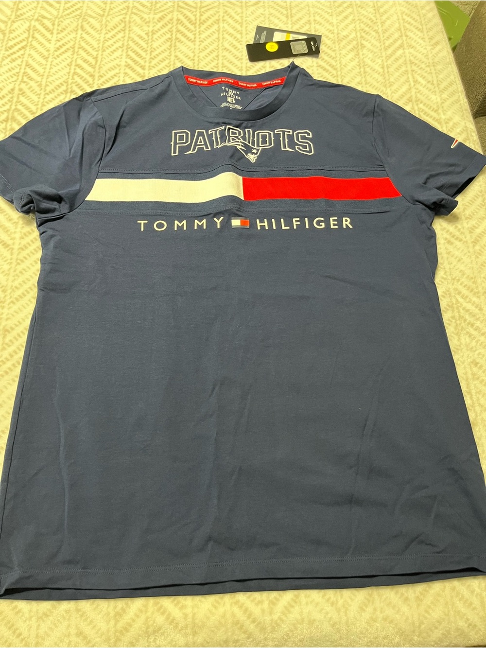 Tommy Hilfiger Navy Short Sleeve Patriots Graphic Tee with Red & White Stripe M